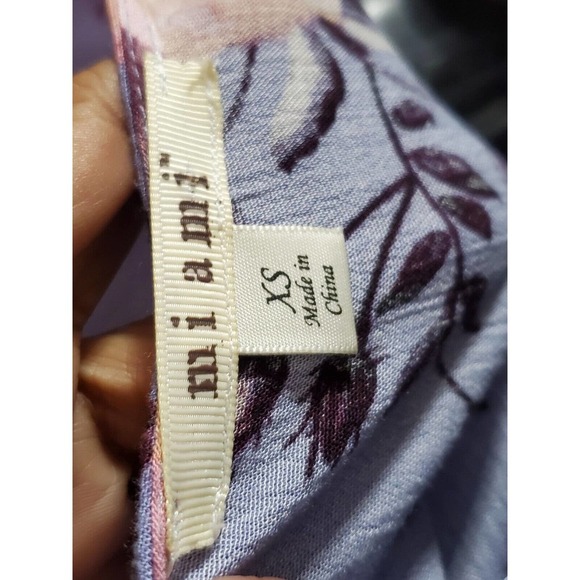 Miami Women Purple Floral 100% Rayon Short Sleeve V Neck Flowy Dress Size XS - Picture 6 of 14